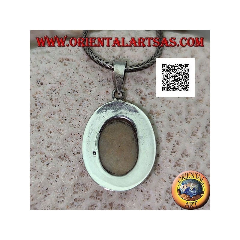 Pendentif en argent avec cabochon d'agate musquée ovale avec bord saillant lisse