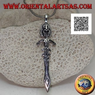 Silver sword pendant with double ratchets, guard and Inca face on the handle