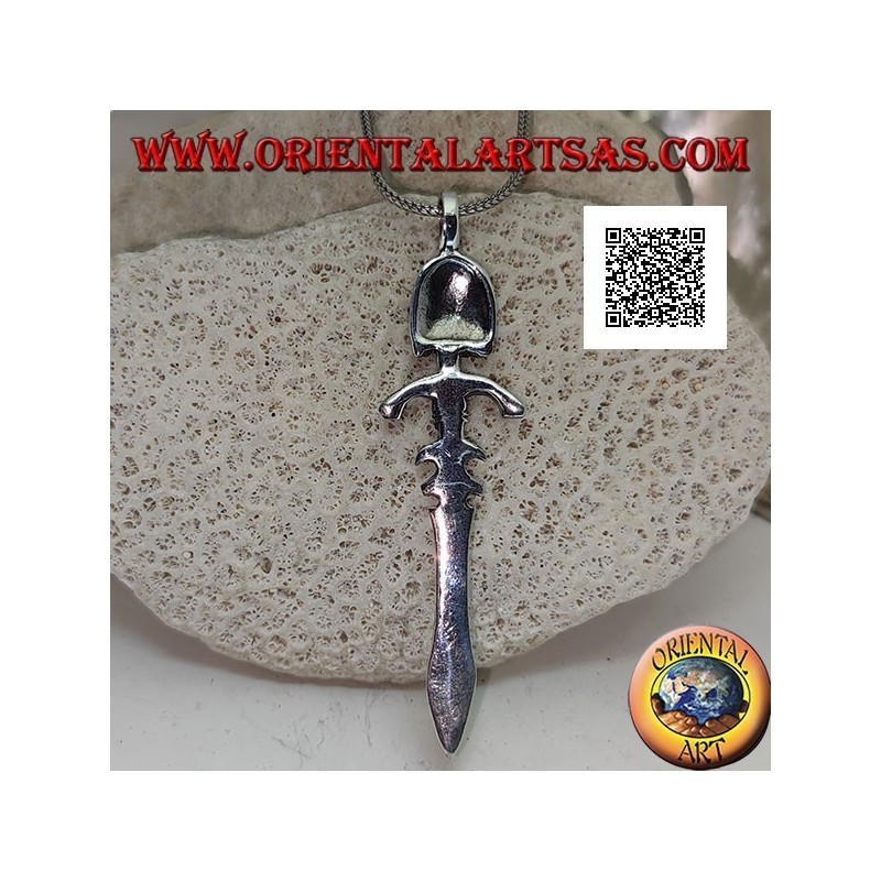 Pendentif épée en argent avec double cliquets, garde et visage inca sur la poignée