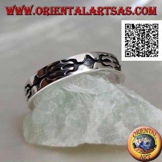 Silver ring inlaid with opposing trident