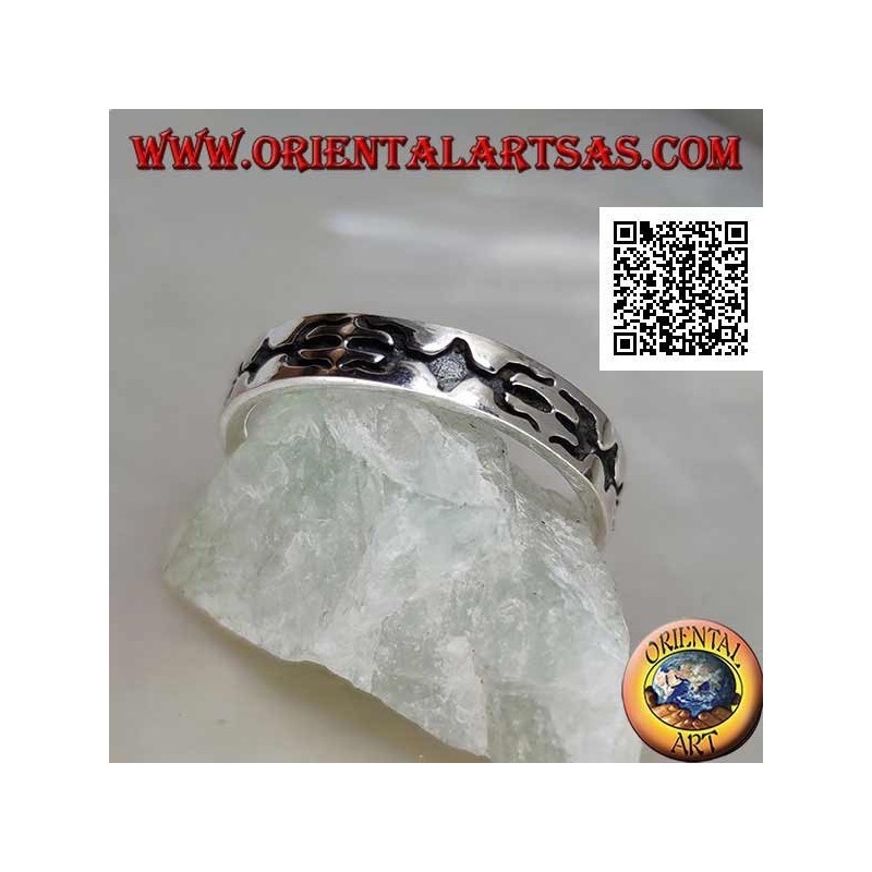 Silver ring inlaid with opposing trident