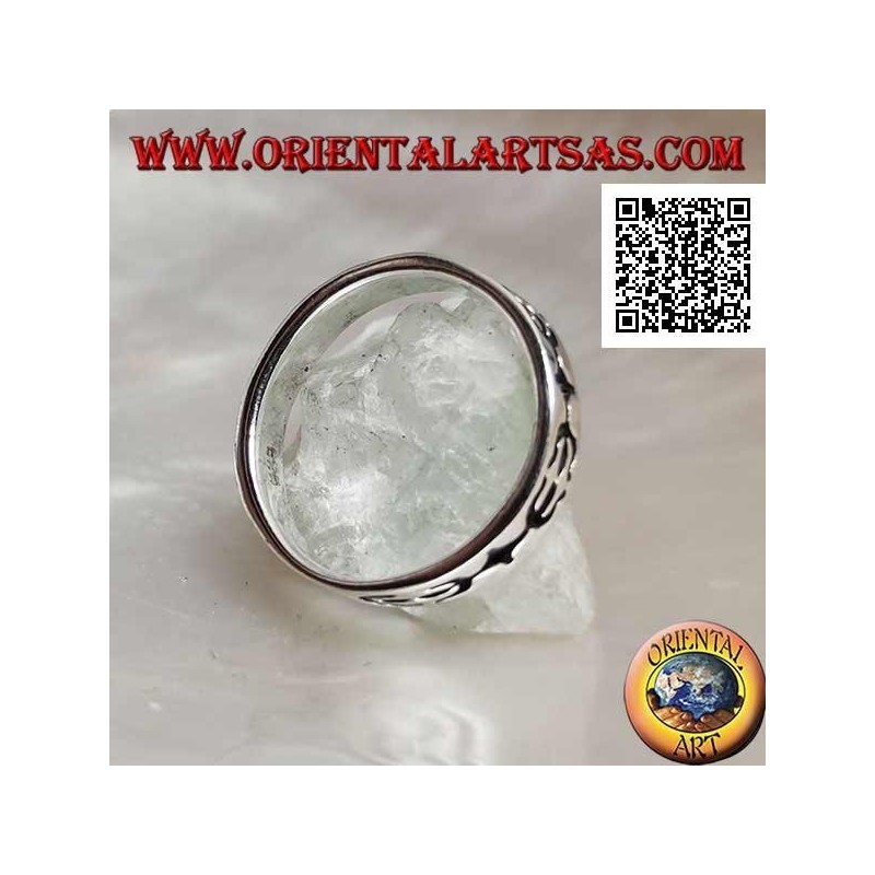 Anello a fedina in argento intarsiato con tridente contrapposti