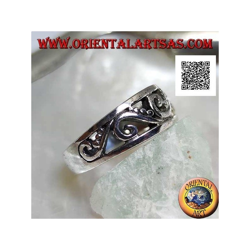 Bague de culture en argent avec motif ajouré de courbes et de disques