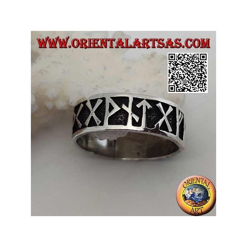 Silver ring with bas-relief Nordic runes