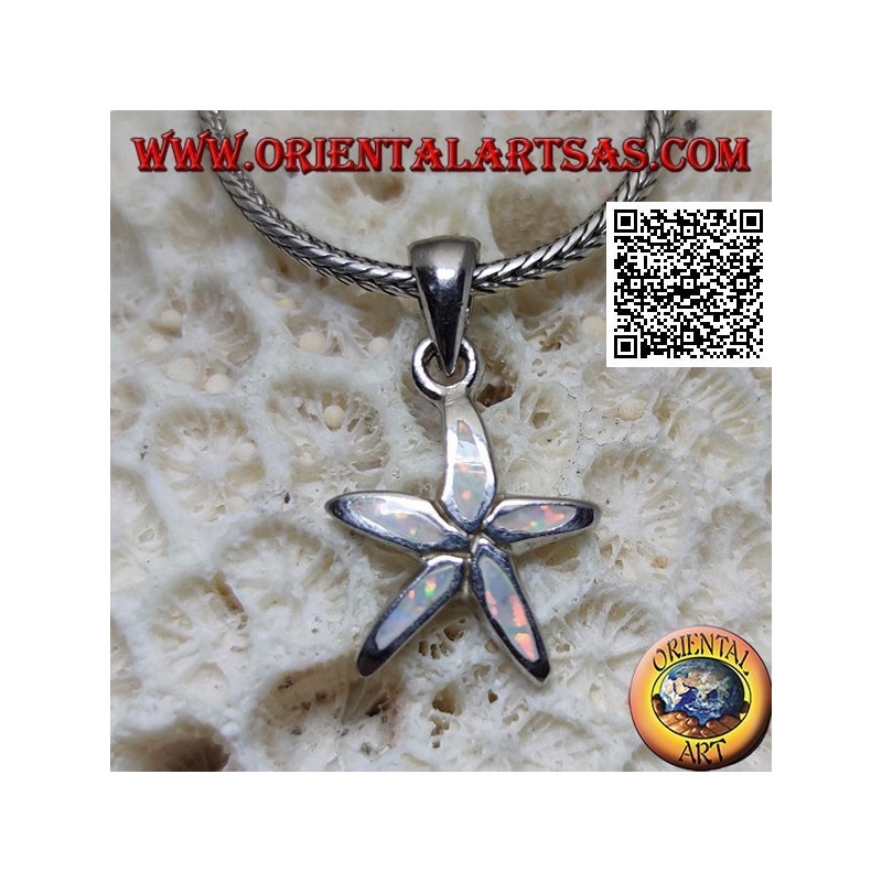 Colgante de plata en forma de estrella de mar con ópalo arlequín