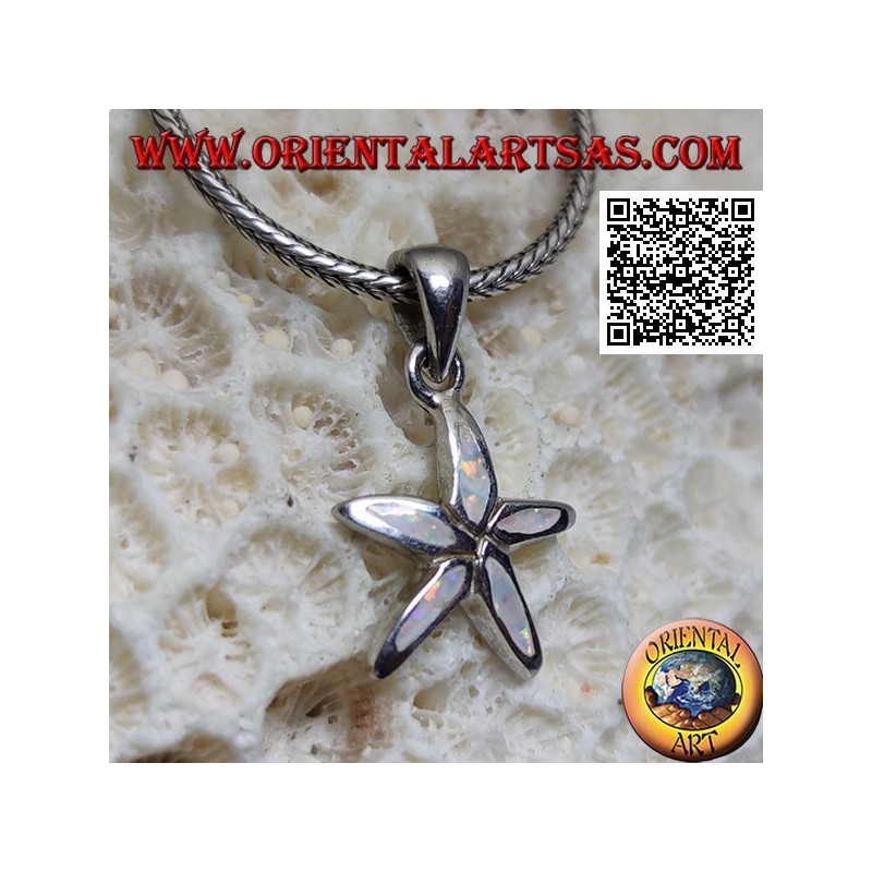 Colgante de plata en forma de estrella de mar con ópalo arlequín