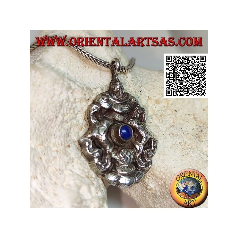Aṣṭamaṃgala silver pendant the eight auspicious symbols with lapis lazuli