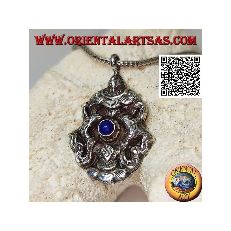 Aṣṭamaṃgala pendentif en argent les huit symboles de bon augure avec lapis lazuli