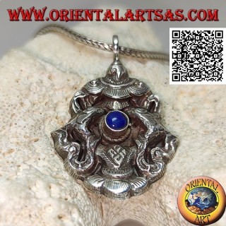 Colgante de plata Aṣṭamaṃgala los ocho símbolos auspiciosos con lapislázuli