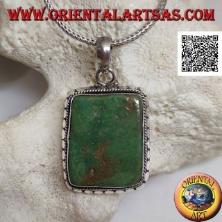 Silver pendant with large rectangular Tibetan antique turquoise surrounded by studs