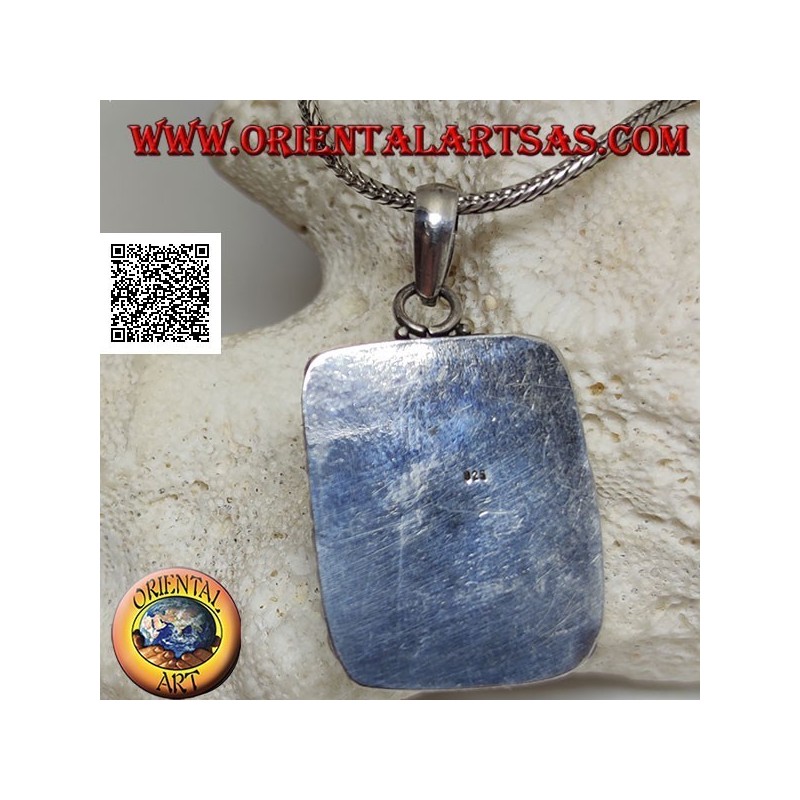 Silver pendant with large rectangular Tibetan antique turquoise surrounded by studs