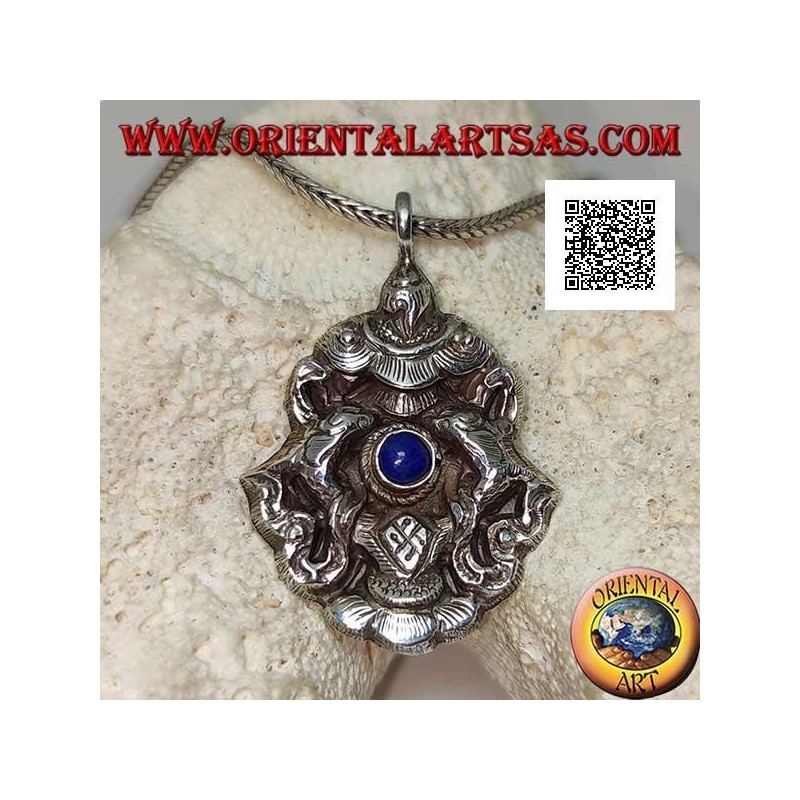 Aṣṭamaṃgala pendentif en argent les huit symboles de bon augure avec lapis lazuli