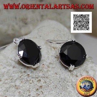 Silver pendant earrings with round spinel zircon set on the 4 cardinal points