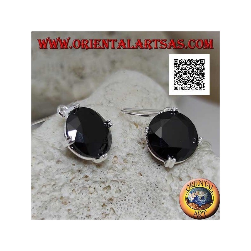 Orecchini in argento pendenti con zircone spinello tondo incastonato sui 4 punti cardinali