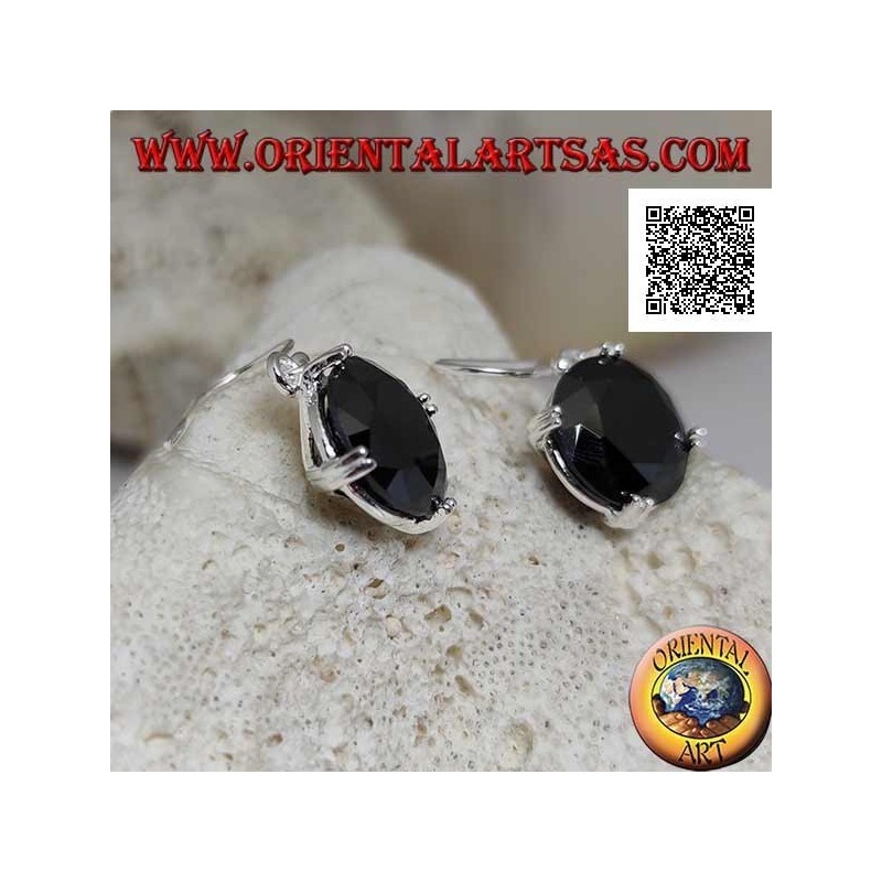 Orecchini in argento pendenti con zircone spinello tondo incastonato sui 4 punti cardinali