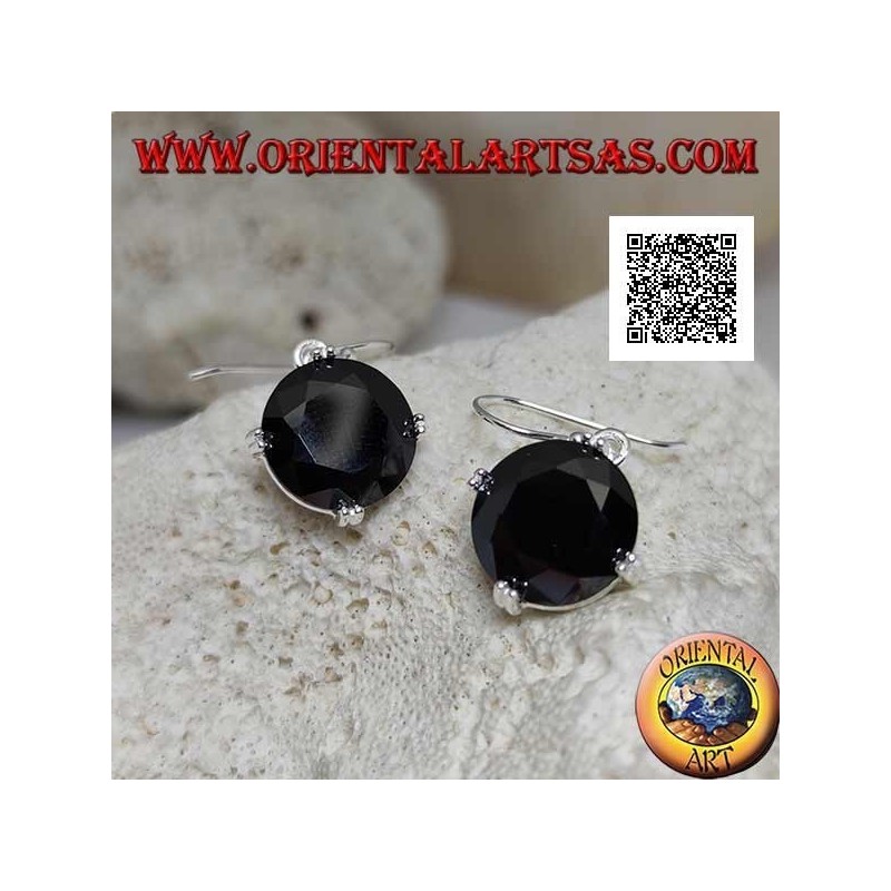 Silver pendant earrings with round spinel zircon set on the 4 cardinal points