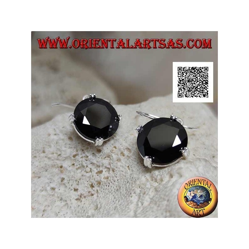 Boucles d'oreilles pendantes en argent avec zircon spinelle rond serties sur les 4 points cardinaux