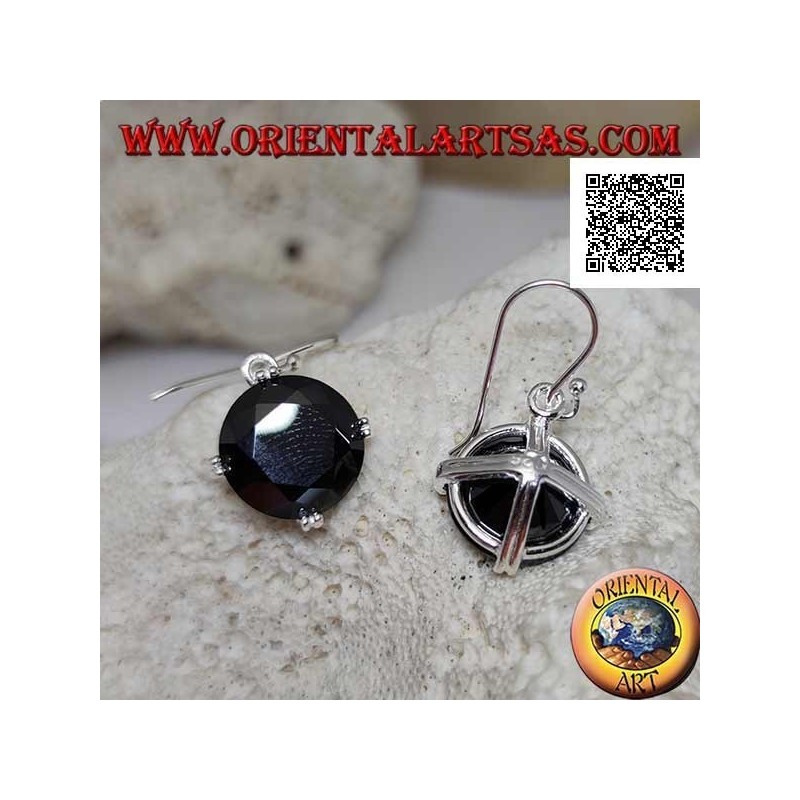 Boucles d'oreilles pendantes en argent avec zircon spinelle rond serties sur les 4 points cardinaux