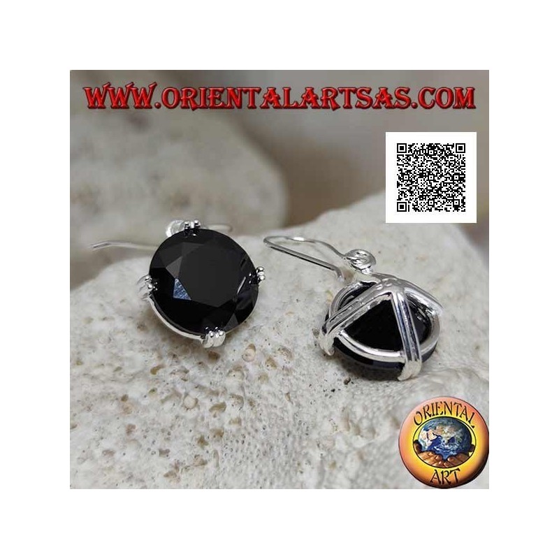 Orecchini in argento pendenti con zircone spinello tondo incastonato sui 4 punti cardinali