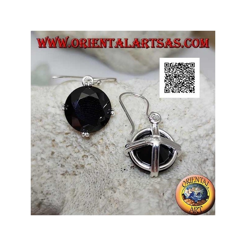 Boucles d'oreilles pendantes en argent avec zircon spinelle rond serties sur les 4 points cardinaux