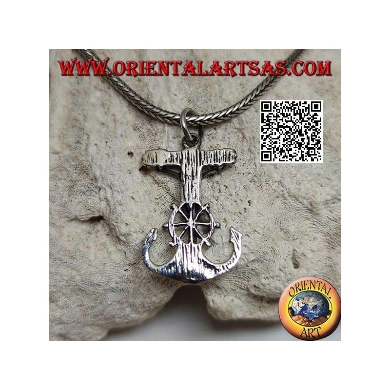 Pendentif en argent en forme d'ancre avec gouvernail et crucifix chrétien