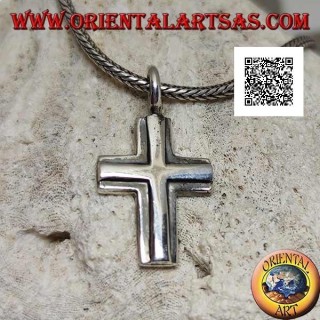 Silver pendant in the shape of a double smooth superimposed Christian cross