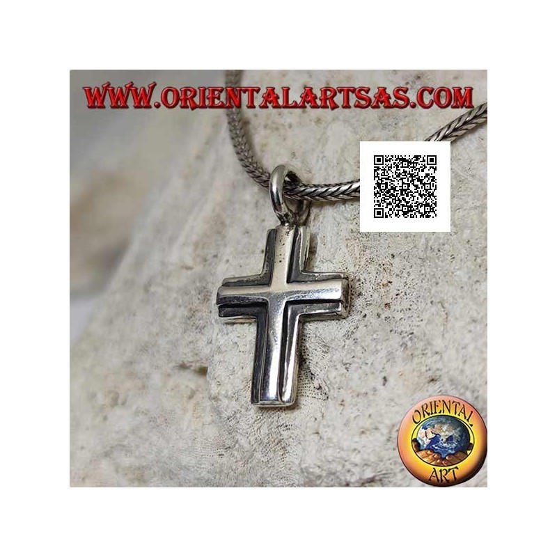 Silver pendant in the shape of a double smooth superimposed Christian cross