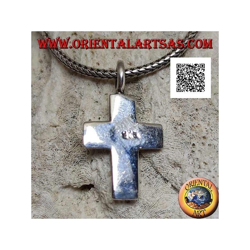 Colgante de plata en forma de cruz cristiana doble superpuesta lisa