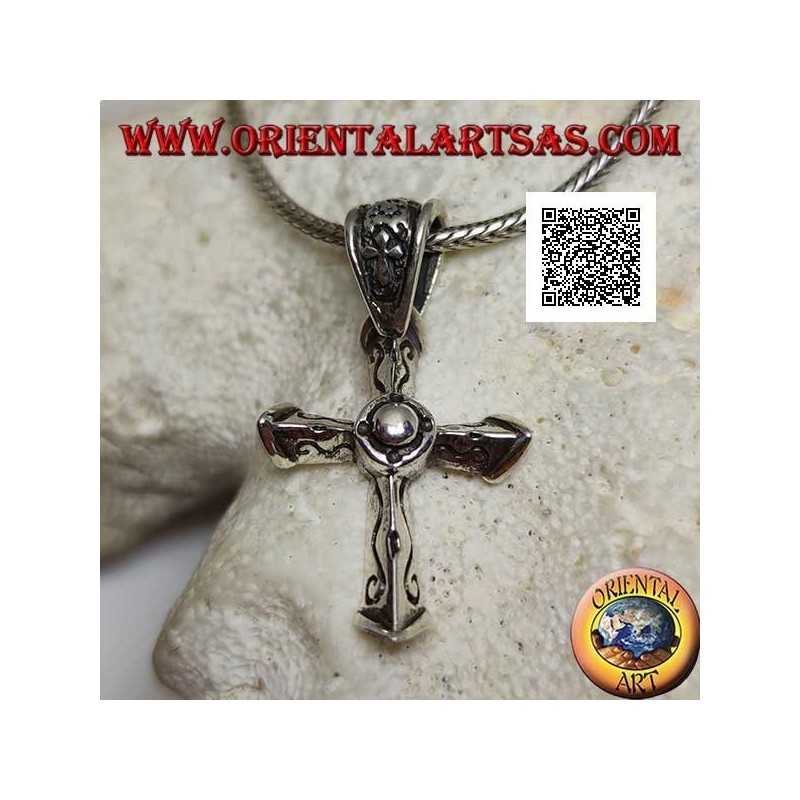 Silberanhänger dreidimensionales spitzes christliches Kreuz mit Gravuren an den 3 Kanten und Kreuz am Haken