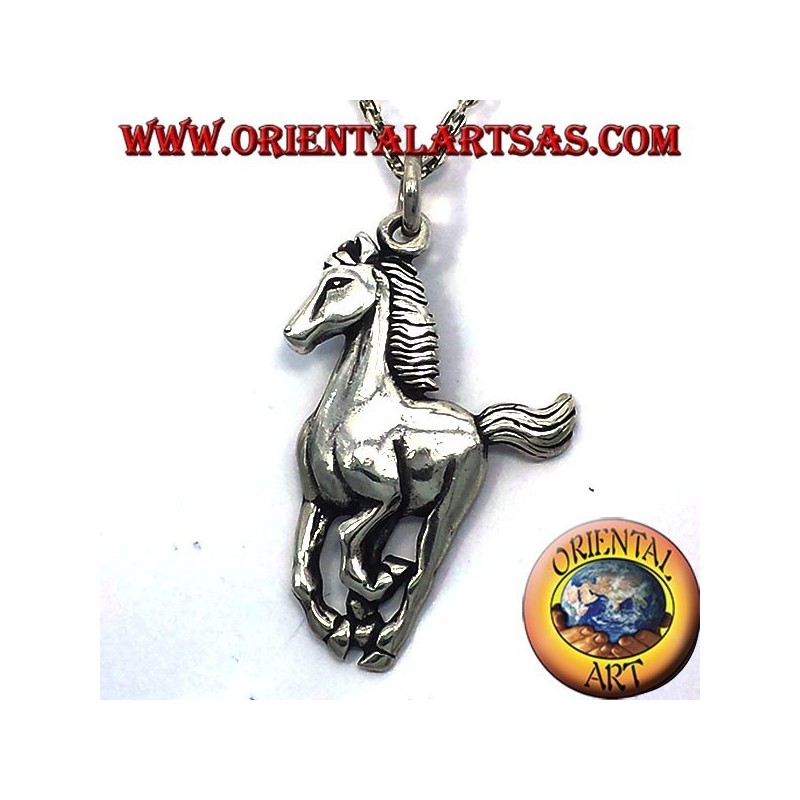 caballo galopante colgante de plata
