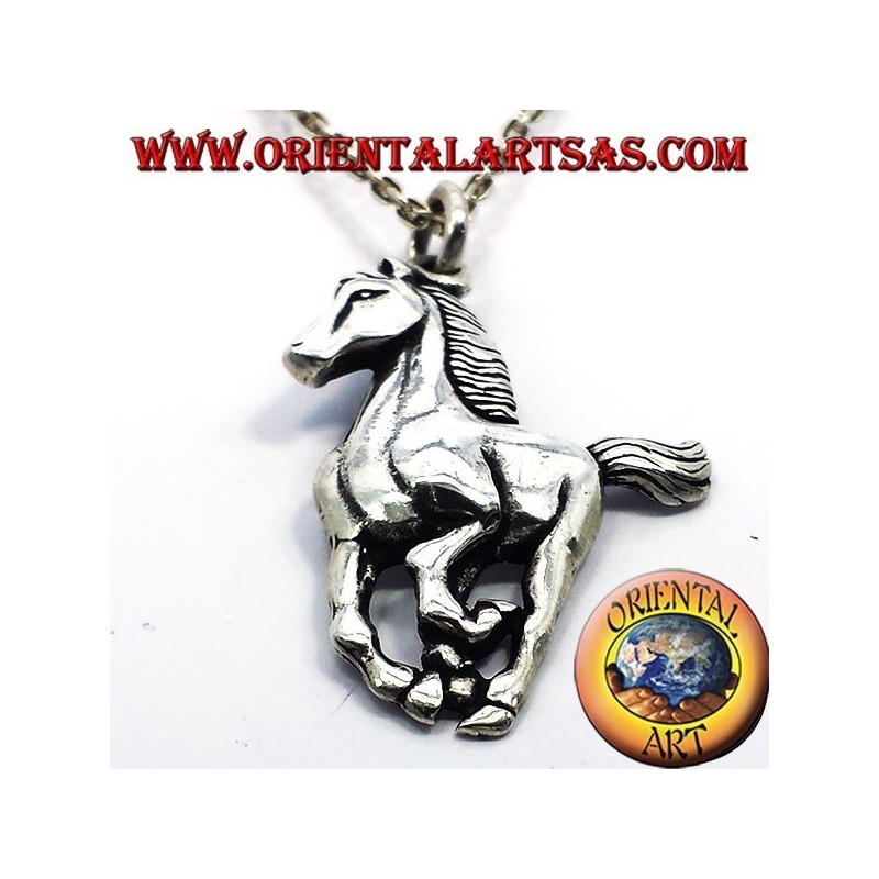 cheval pendentif en argent au galop