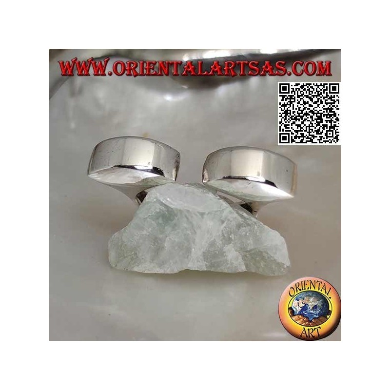 Smooth square open silver ring with two hemispheres on the front