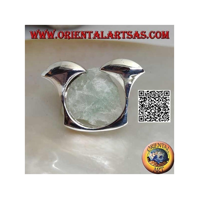 Smooth square open silver ring with two hemispheres on the front