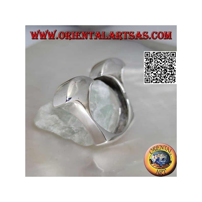 Anello in argento liscio squadrato aperto con due semisfere sul davanti