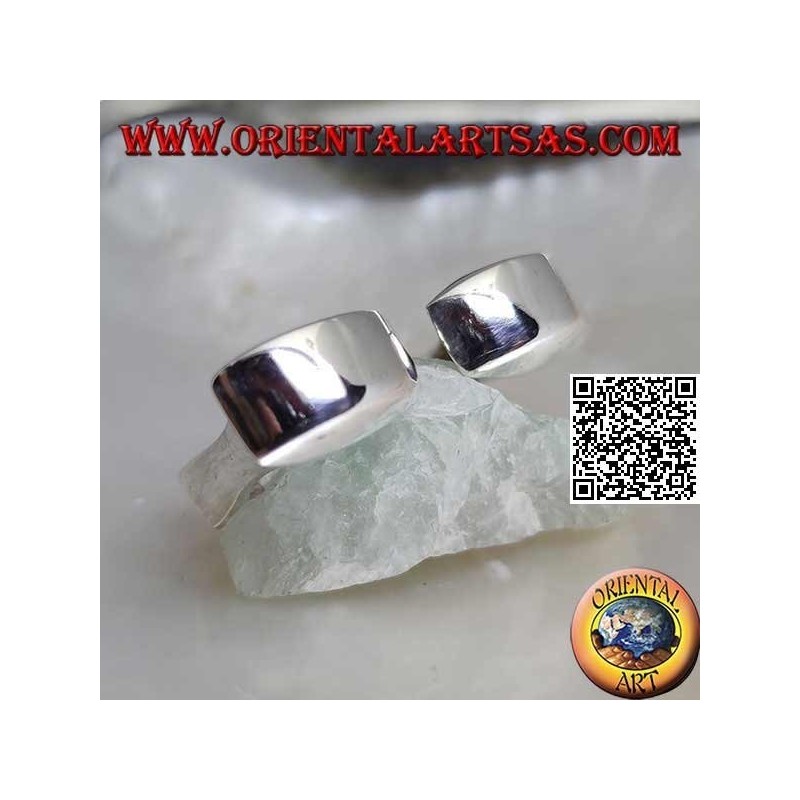 Smooth square open silver ring with two hemispheres on the front