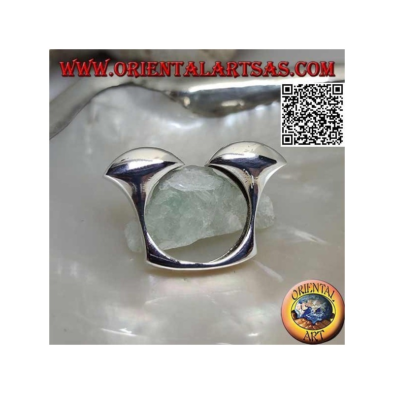 Bague en argent ouverte carrée lisse avec deux hémisphères sur le devant