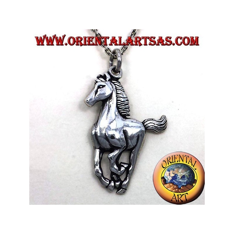 cheval pendentif en argent au galop