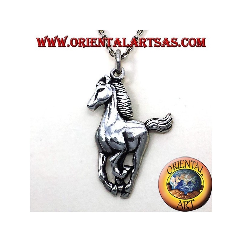 cheval pendentif en argent au galop