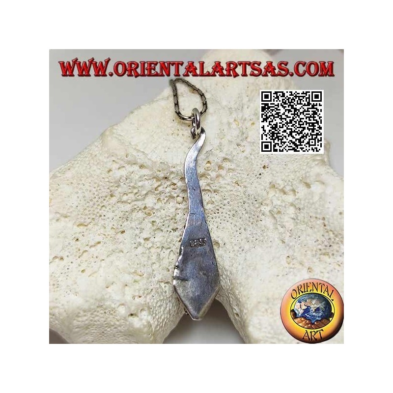 Silver pendant in the shape of a cobra with handmade garnet