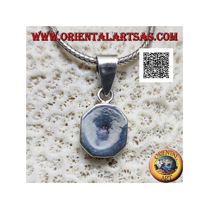 Silver pendant with oval mother-of-pearl set flush with the edge on a smooth octagonal frame