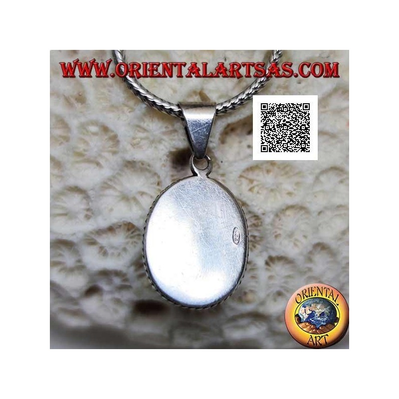 Colgante de plata con cabujón ovalado turquesa rodeado de un doble tejido bidimensional