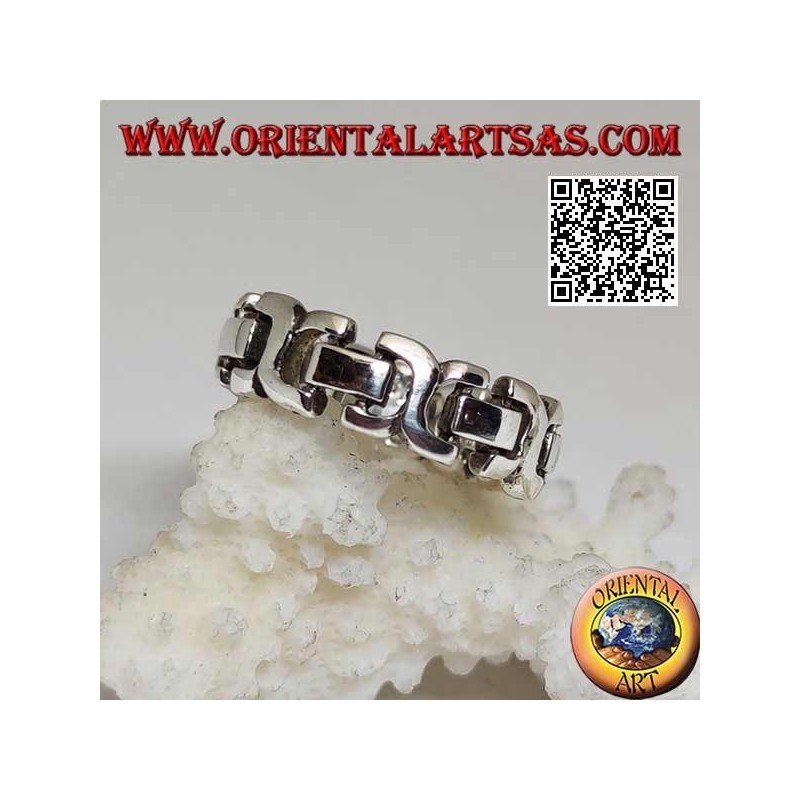Anillo de cadena rígido liso en plata con rectángulos