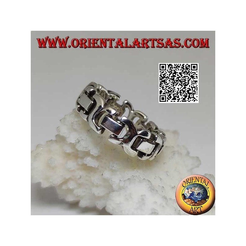 Smooth rigid chain ring in silver with rectangles