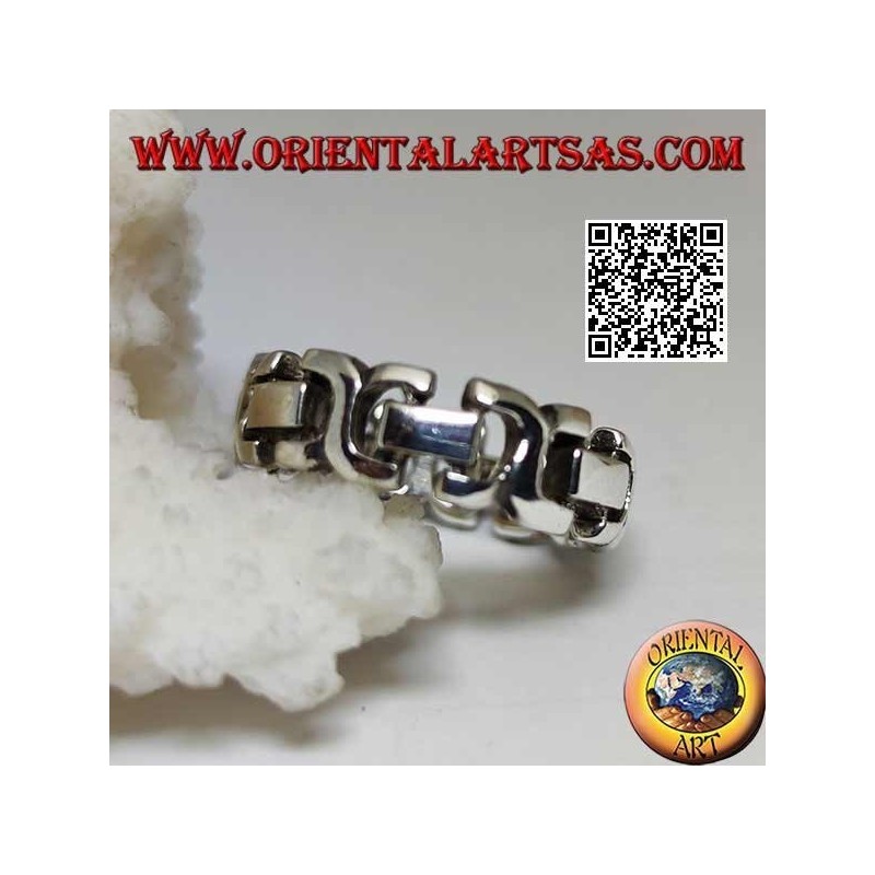 Bague en argent avec chaîne rigide lisse avec rectangles