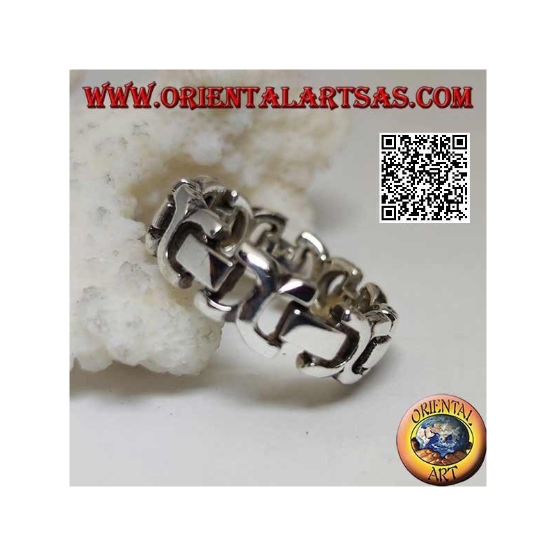 Bague en argent avec chaîne rigide lisse avec rectangles