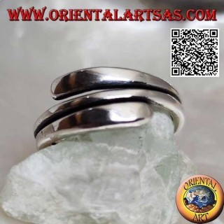 Smooth silver ring, double wrap line with flattened ends