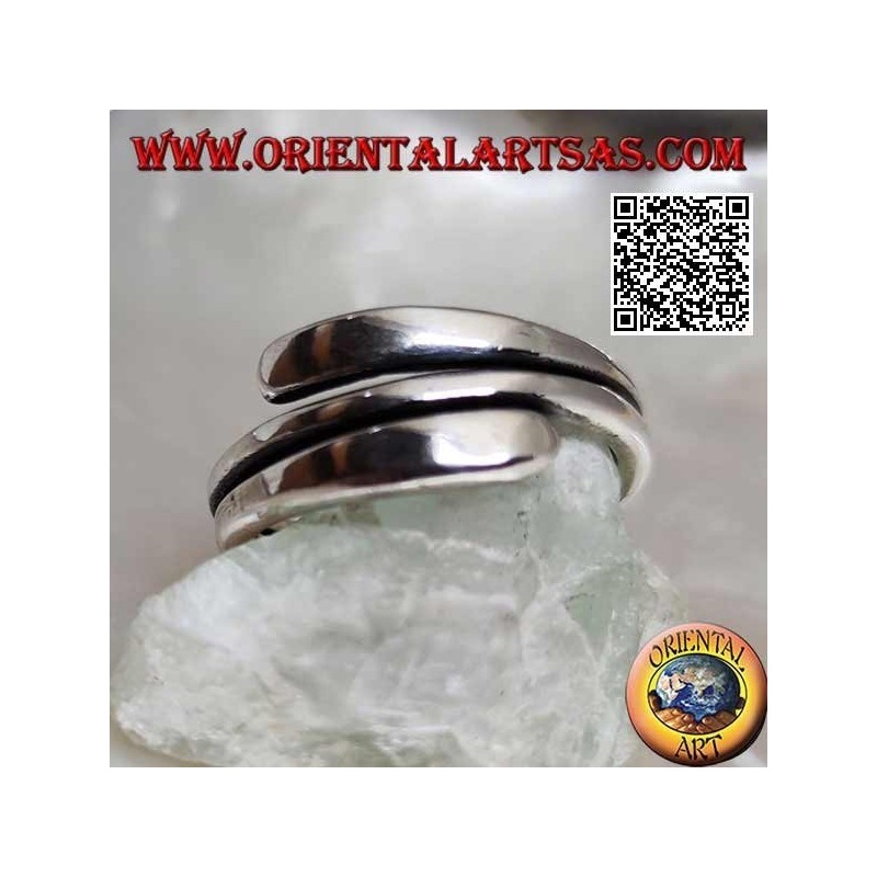 Smooth silver ring, double wrap line with flattened ends