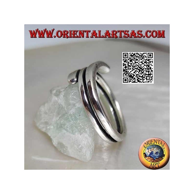 Smooth silver ring, double wrap line with flattened ends