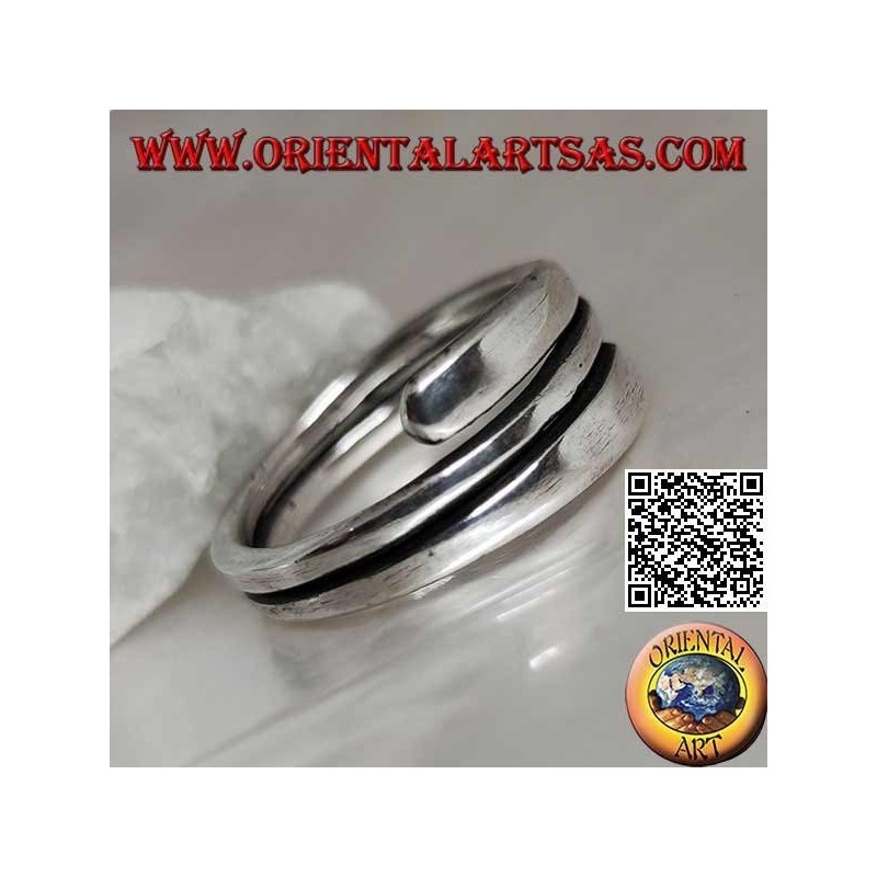 Anillo plateado liso, línea de doble vuelta con extremos aplanados