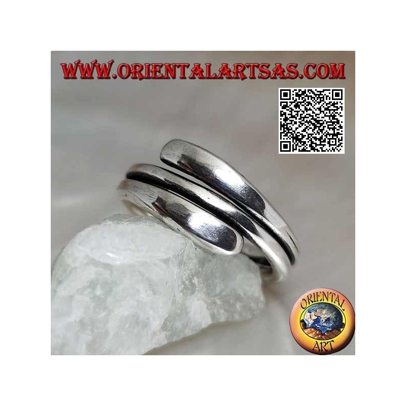 Anello in argento liscio, linea a doppio giro con finali schiacciati